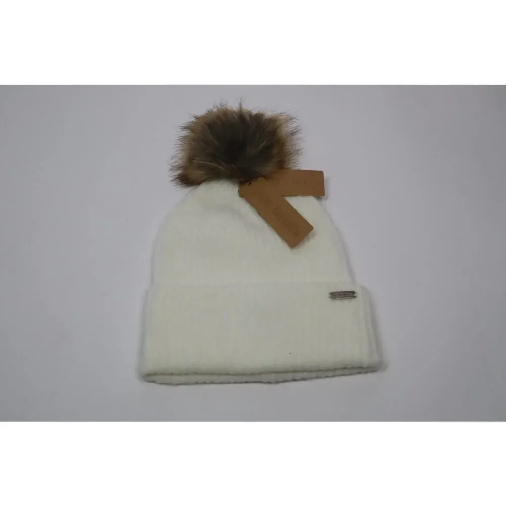 Steve Madden Ivory and Faux Fur‎ Puff Beanie One Size